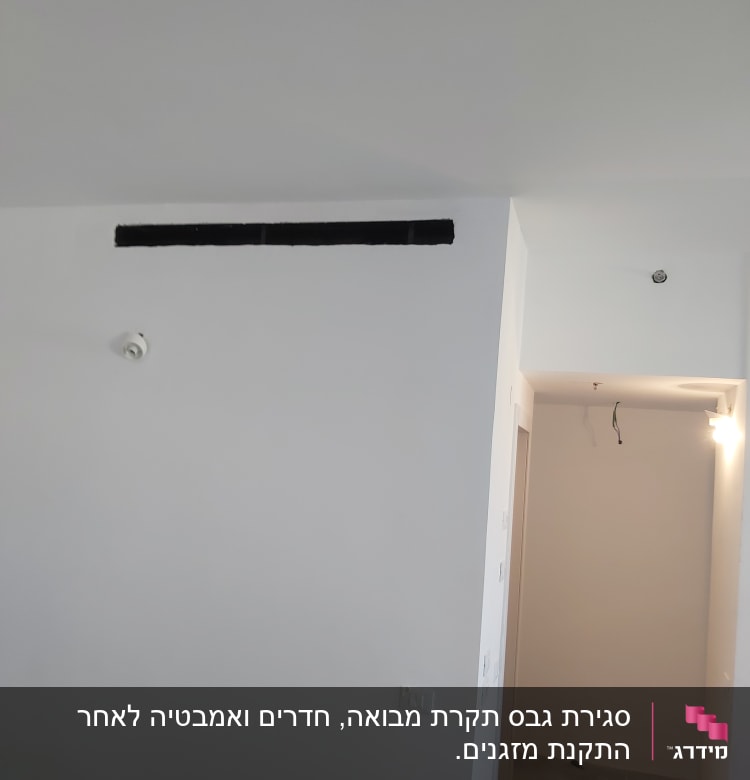 קיר גבס עם פתח מלבני כהה